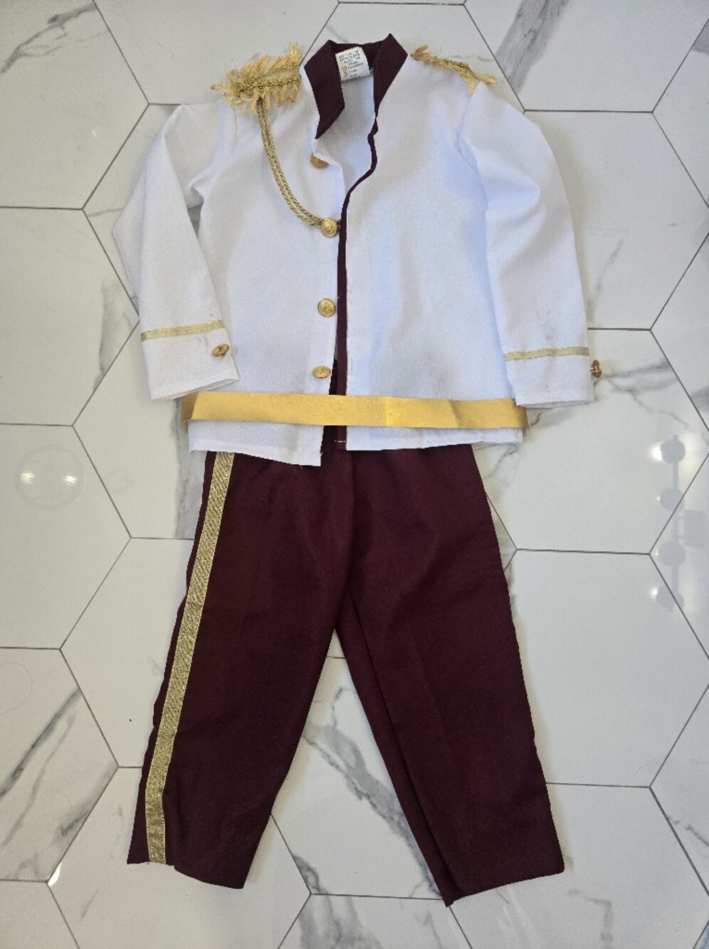 Classic White and Burgundy Prince Halloween Costume with Gold Trim - Kids